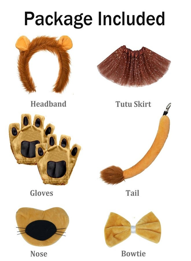 بيسوانتي طقم أزياء بيسوانت المكون من 7 قطع على شكل أسد، مناسب للفتيات، يتضمن طوق رأس بأذنين وذيل وربطة عنق وقفازات وتنورة توتو، مثالي لحفلات الهالوين. - Image 4